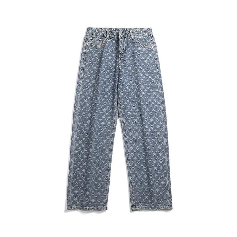 New Man Jacquard Cashew Print Jeans Vintage Wide Leg Pants 2023 Men Spring Autumn Fashion Mid Waist Straight Jean Streetwear Y2k