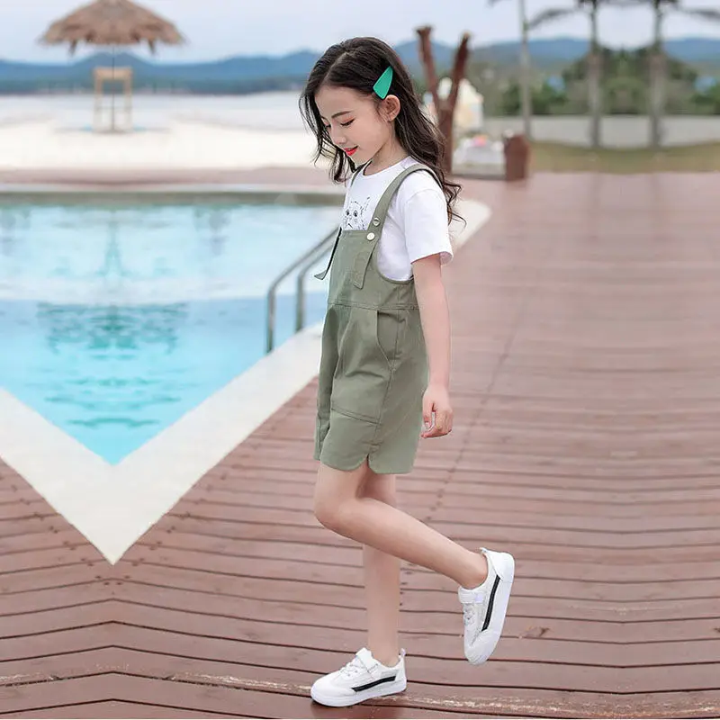

Girls' Overalls Set 2019 New Style Summer Wear chao yang Gas Big Kid Fashion CHILDREN'S Garment Summer Fashionable Two-Piece Set