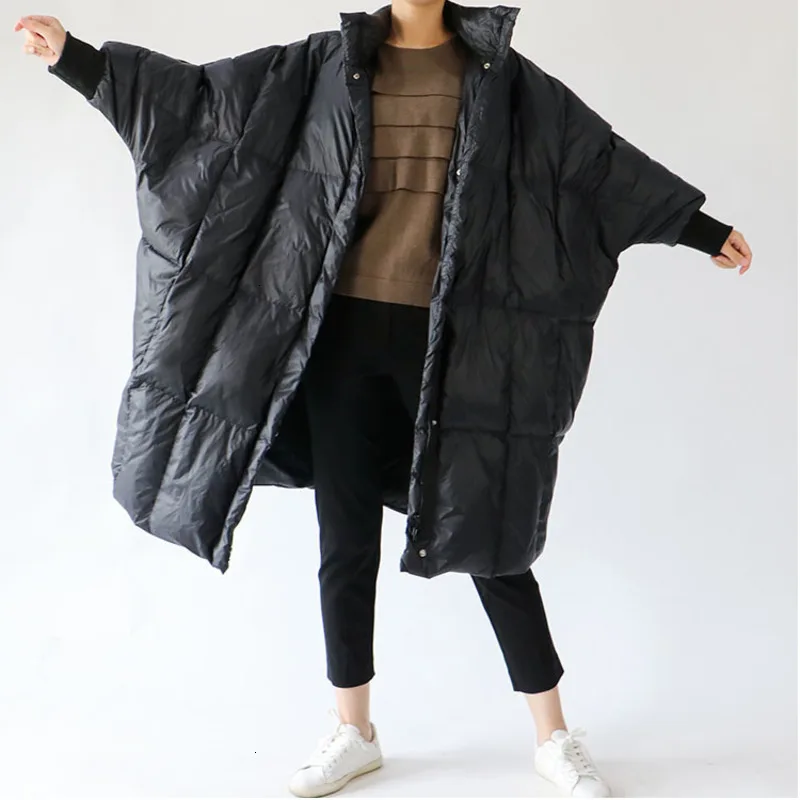 

2019 Autumn Winter New Pattern Stand Collar Long Sleeve Black Patchwork White Duck Down Coat Women D420