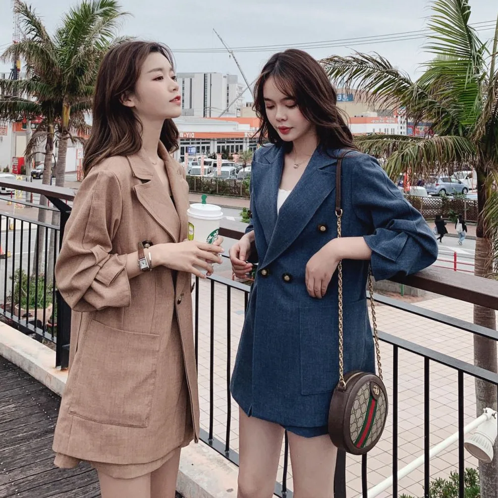 

Photo Shoot CHIC Elegant Ol Camel Mid-length Slim Fit Slimming Suit Collar Double Breasted Best Friend Small Suit Coat Women's