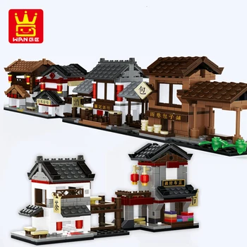 

China street View Compatible Architecture City Food Shop House Dinner Restaurant Model Building Blocks Bricks toys