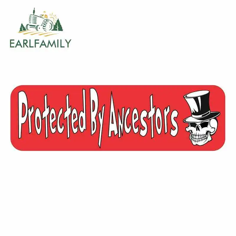 

EARLFAMILY 15cm x 4.6cm for Protected By Ancestors Logo Funny Car Stickers Vinyl Sunscreen RV VAN Fine Decal JDM Car Accessories
