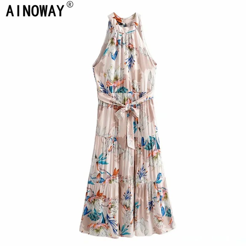 

Vintage Boho chic women floral print sleeveless tank maxi dresses ladies sashes bohemian rayon cotton happie dresses