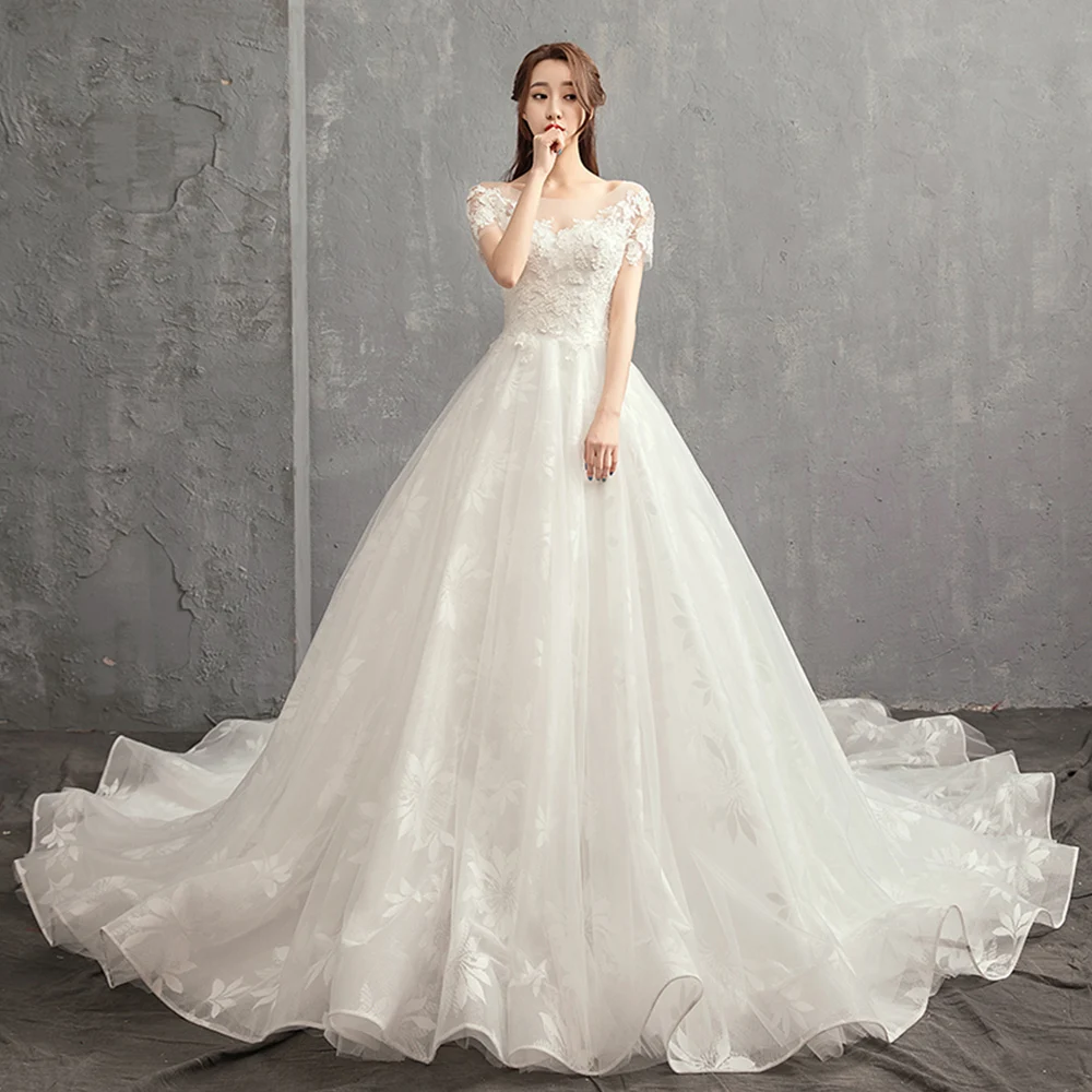 Кружевные свадебные платья Vestido De Novia Renda с круглым вырезом и короткими рукавами, Украшенные бусинами, элегантные платья товарный знак Aliexpress Bruidsjurk