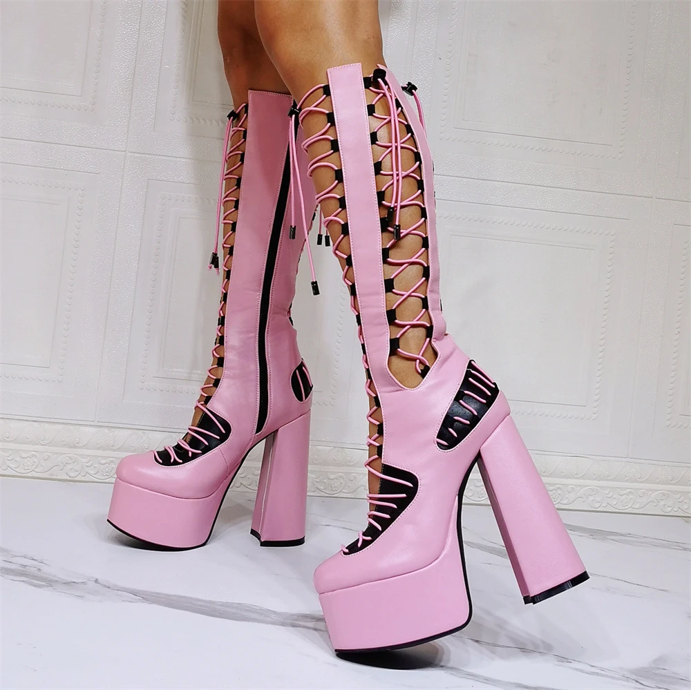 Botas tacón grueso para mujer, botines rosas con suela gruesa, góticos, punk, geniales, con cremallera de calle, novedad|Botas a media pantorrilla| - AliExpress