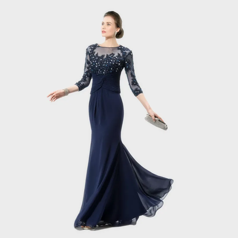 

Navy Blue Mother of the Bride Groom Dresses For Wedding Party Blue Chiffon Vestido Madre Novia Beaded Cheap Pants 2015