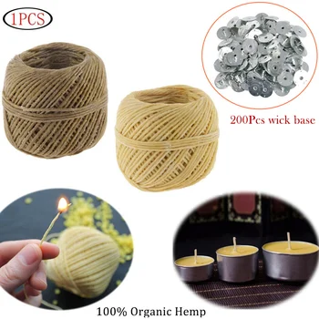

MILIVIXAY 200 Ft(61m) Organic Hemp Candle Wick with 200Pc Metal Tabs Natural Beeswax Coating No Dripping for Candle Wicks Making