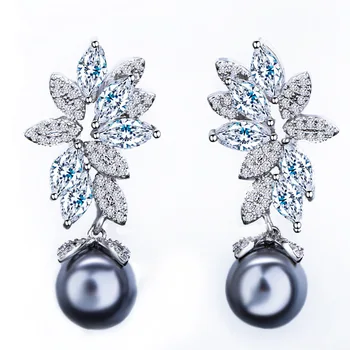 

Hot sale High Quality Pearl Earrings For Women jewelry Crystal Fashion Elegant Evening Dress Earrings S925 Silver Needle