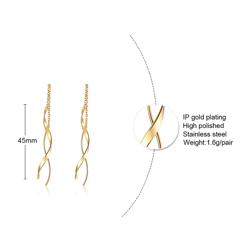 Vnox Trendy Long Twisted Line Earrings for Women Party Jewelry Gold and Color Stainless Steel Dangle Earring Gifts