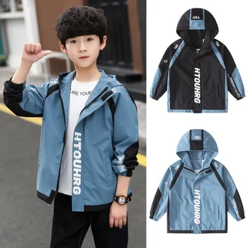 

Boy's Windbreaker Teenage Clothing Spring Jackets for Boy Coat Letter Hooded Jacket Autumn Jacket Patchwork Kids Children Jacket