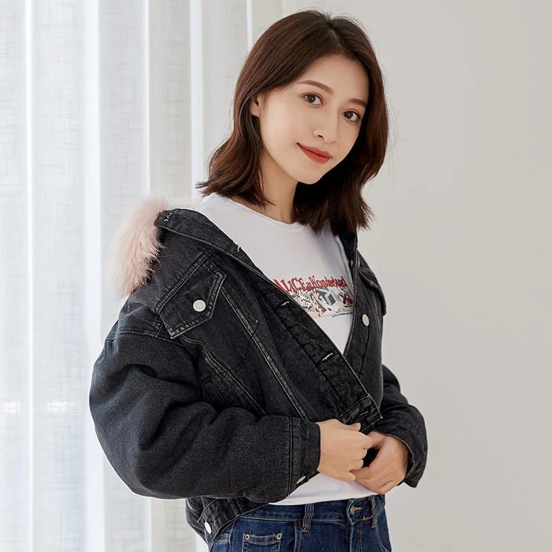 LEIJIJEANS, зимняя теплая куртка для девушек, зима-осень, съемный большой меховой воротник, пальто для девочек, джинсовая куртка, базовое Женское пальто, большое