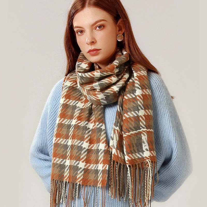 

2020 Plaid Scarf Autumn Winter New Style Imitation Cashmere Lady Japanese Small Fresh Girl Long Thickened Scarf Korean Version