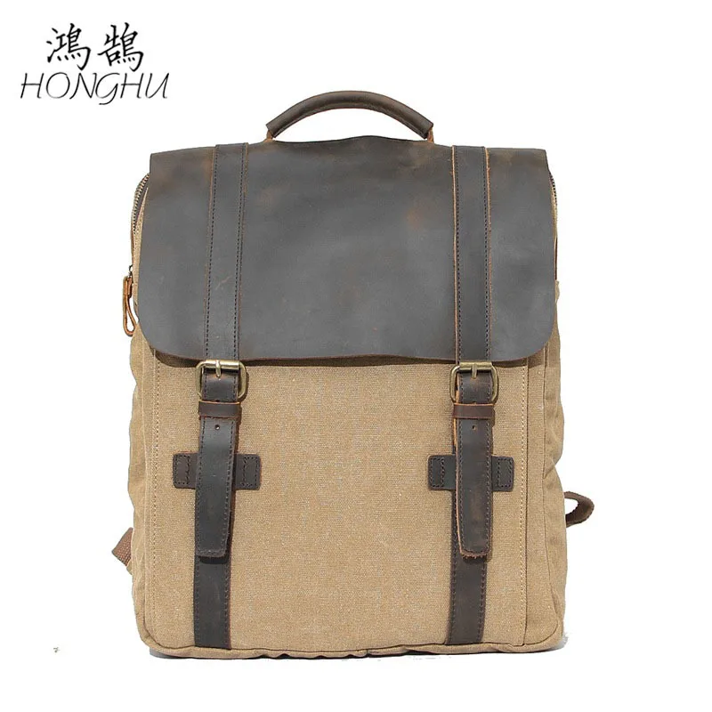 

Swan with Leather Backpack Retro Men's Canvas Backpack