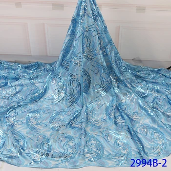 

Sky Blue African Fabrics New Arrival Nigerian Party Dresses Lace Aso Ebi Styles Sequin Fabric Lace Material For Women GD2994B-2