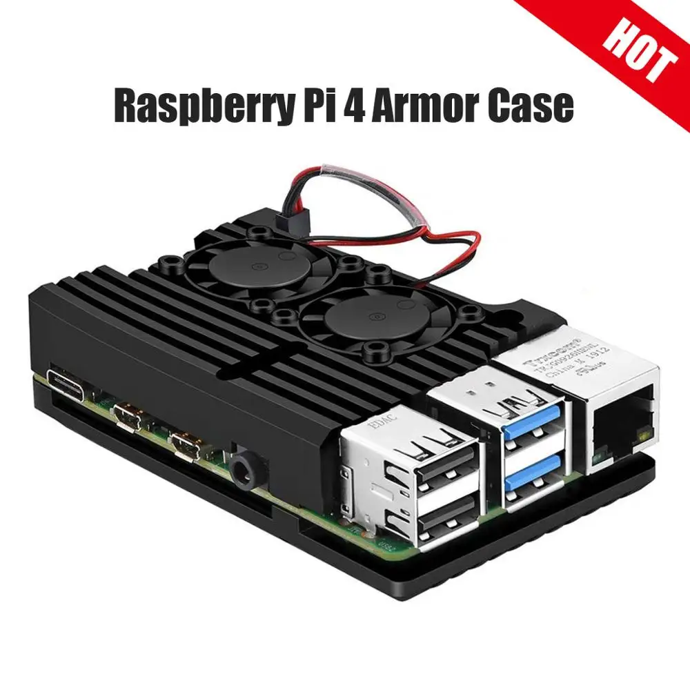 

Pastall Raspberry Pi 4 Armor Case with Dual Cooling Fan Metal Shell Black Enclosure for Pi 4 Model B