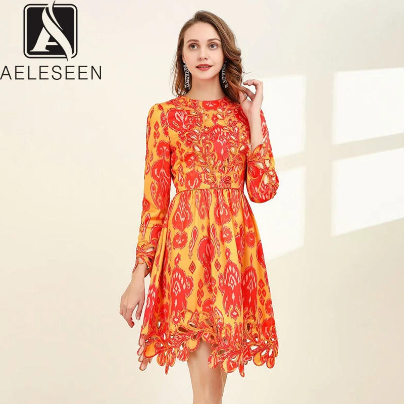 AELESEEN, весна, новая мода, подиум, дизайн, сексуальные, открытая, а-силуэт, платья для женщин, роскошный комплект, Appiques, цветок, миди платье
