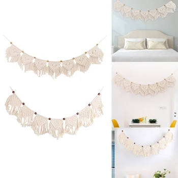 

Small Banner European-Style Yellow Beads Tassel Weaving Home Boho Living Room Bedroom Wall Decoration Wall Hanging Dropshipping