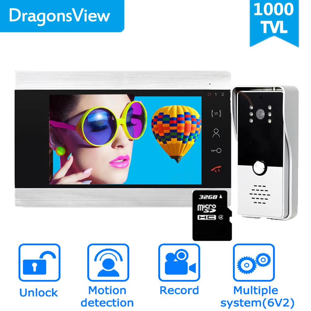 

Dragonsview 7 Inch Video Intercom Video Door Phone Doorbell Camera Access Control System Record Unlock Day Touch Button