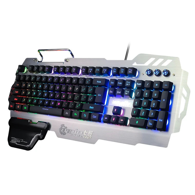 Игровая клавиатура Механическая Проводная, USB, игровая профессиональная Blacklight светодиодный регулируемый свет с металлической панелью для PC Gamer - Цвет: Black