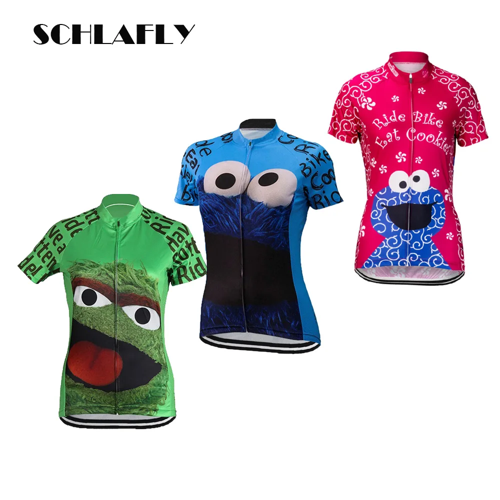 Woman Green pink funny cycling jersey summer breathable quick dry anti-shrink short bike wear jersey road schlafly