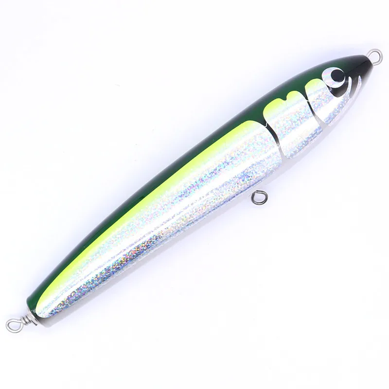 Castfun 140g 25cm Handmade Wooden Lure Big Game Stick Pencil Lure Topwater Trolling Lure for Saltwater - Цвет: Green Silver