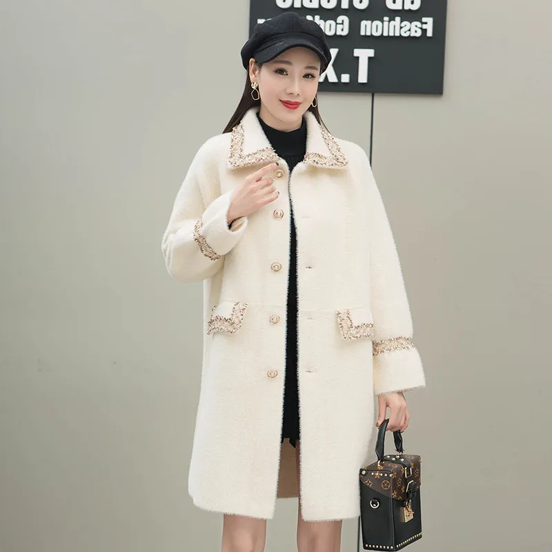 

outfit fashionable small air fragrance imitated mink fluffy coat coat female loose long coats in the knitted cardigan