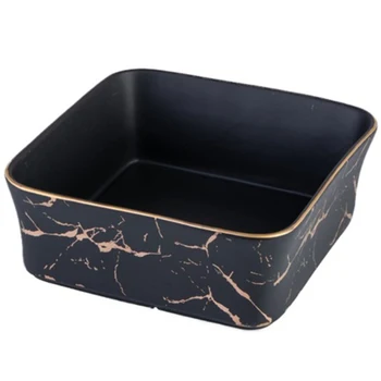 

Marble Fruit Bowl Ceramic Square Fruit Salad Bowl Home Decoration Tableware Fruit Plate Novel Snack Plate Black