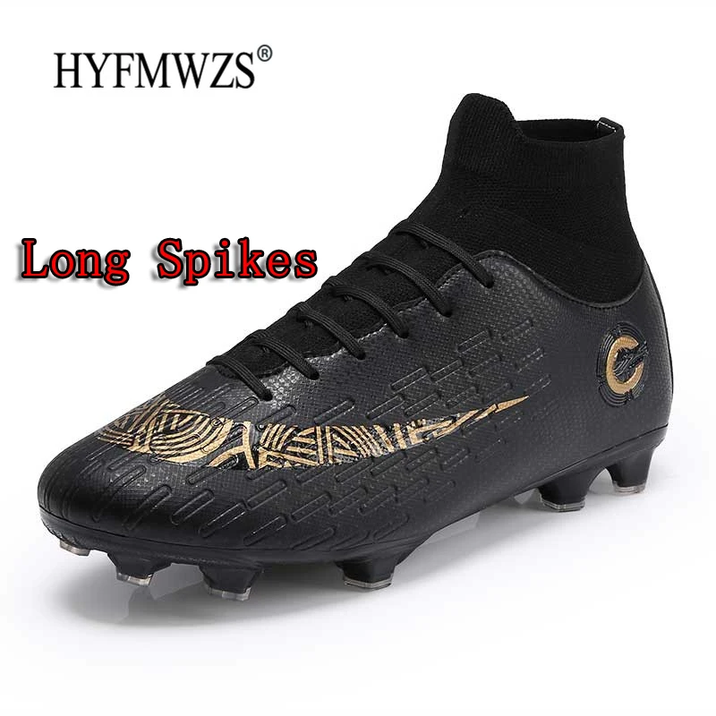 HYFMWZS Для мужчин Обувь для футбола красовки оригинальные домашние кроссовки для бега, футбола детские длинные шипы Бутсы Chuteira Futebol; большие размеры 33-45 - Цвет: Black Long Spikes