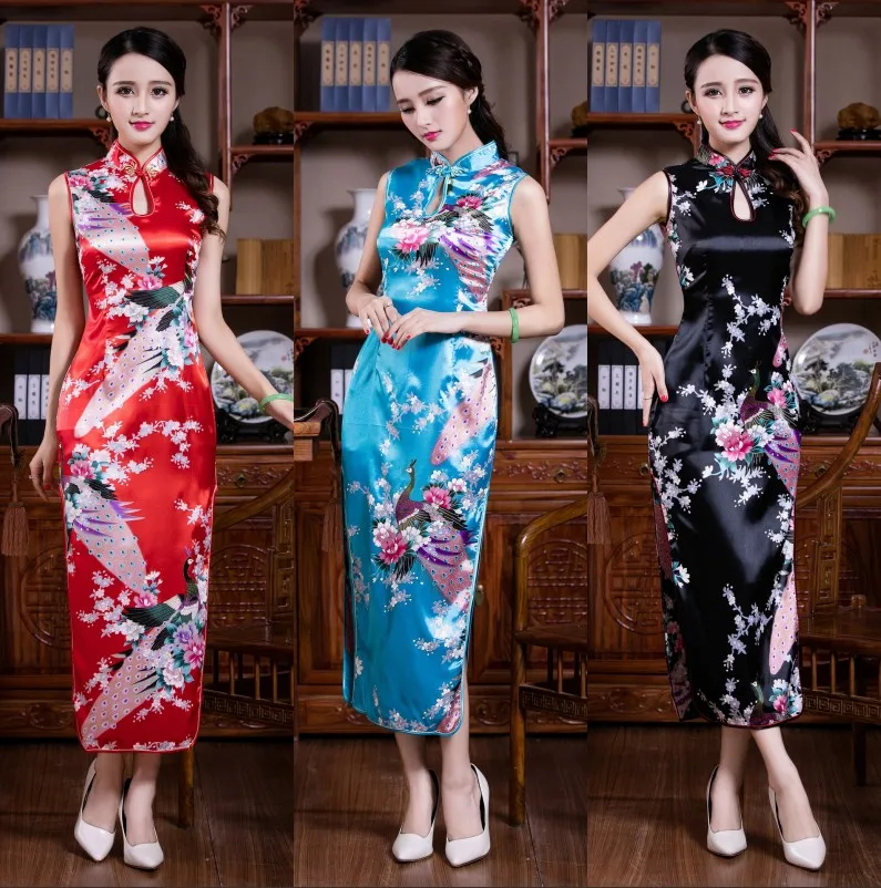 Элегантный женский длинный qipao классический тонкий Ципао без рукавов винтажный ручной работы на пуговицах Новинка воротник стойка с цветочным принтом vestidos