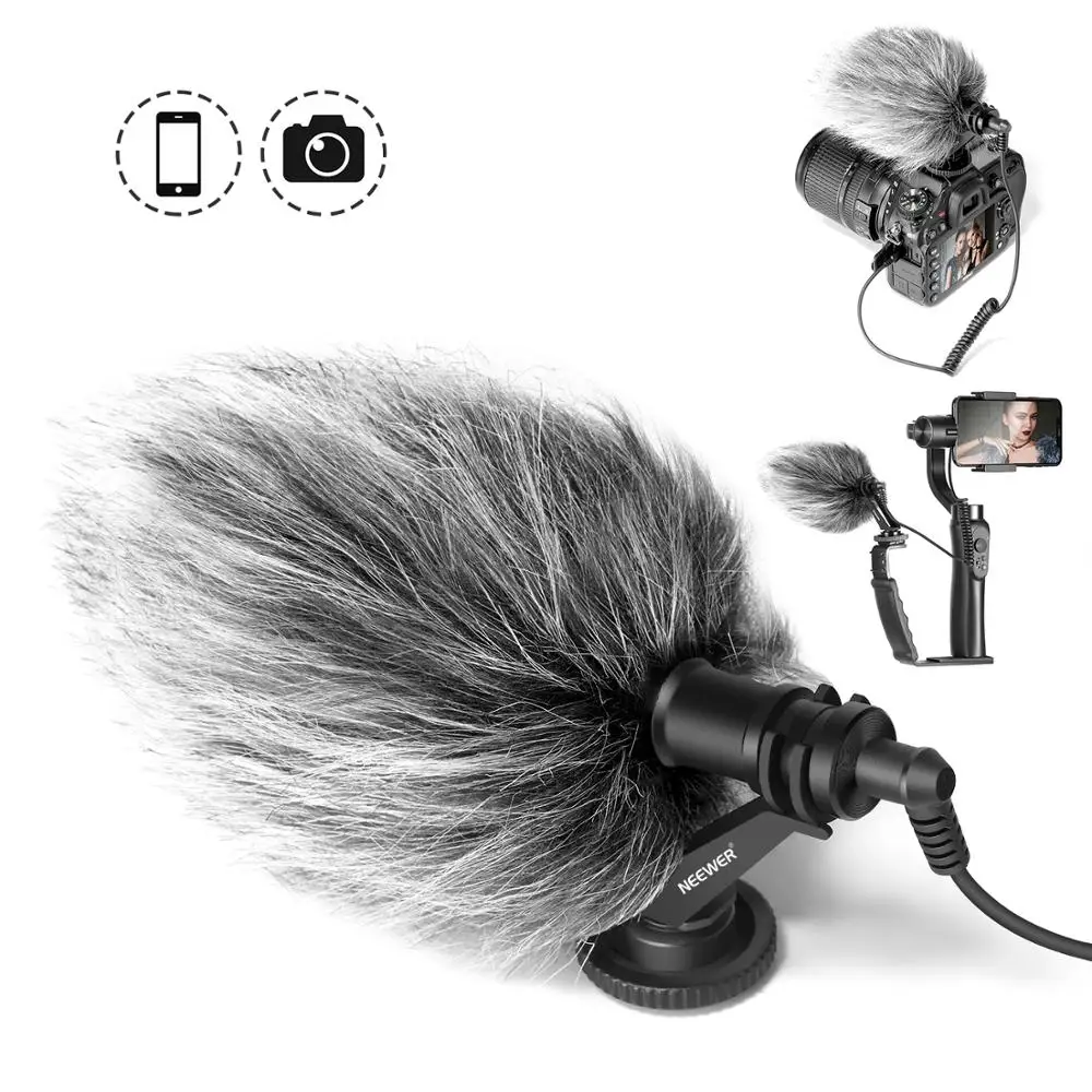 

Neewer CM14 Universal Video Microphone with Shock Mount, Deadcat Windscreen, Case Perfect Shotgun Mic For iPhone, Smartphones
