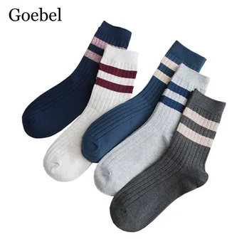

2Pairs/lot=4pieces Autumn Winter Retro Male Sports Socks Breathable Two Bar Long Socks Fashion Men