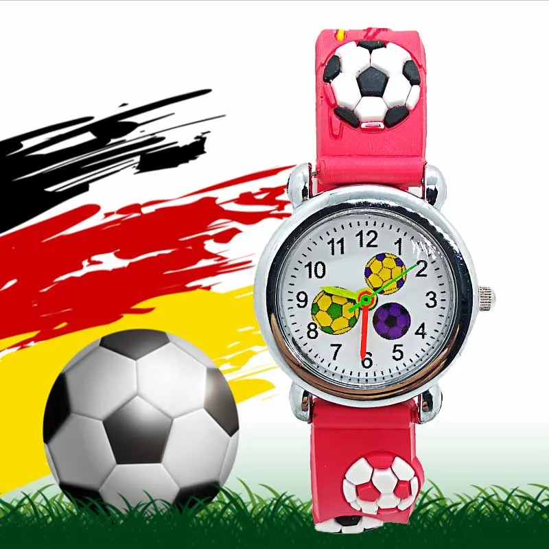 Relojes de cuarzo de fútbol 3D para niños y niñas, pulsera de cristal con correa de silicona, regalo para niños