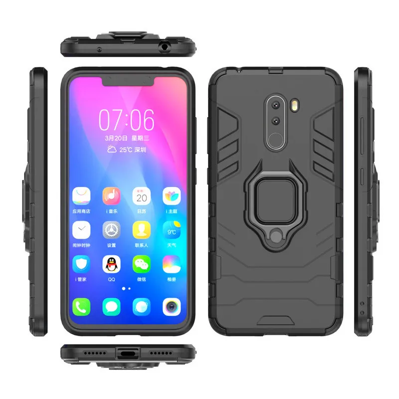 

Case For XiaoMi F1 Anti-fall Shockproof Protective With Ring Back For XiaoMi Pocophone F1 Hard dust-proof Stand Case Cover