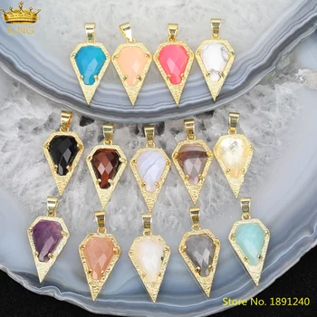 

5Pcs/Lot Natural White Turquoises Black Agates Amazon Stone Arrowhead Pendant For Necklace Earrings DIY Jewelry Making HS-87KBAA
