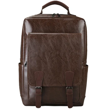 

England Style Pu Leather Backpacks for Women Men Belt College Student Backpack Vintage Shoulder Laptop Bag Travel Mochila