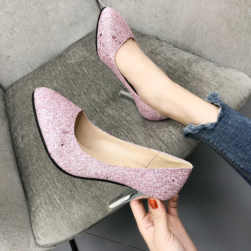 Zapatos de tacón alto finos con cristales para mujer, calzado de