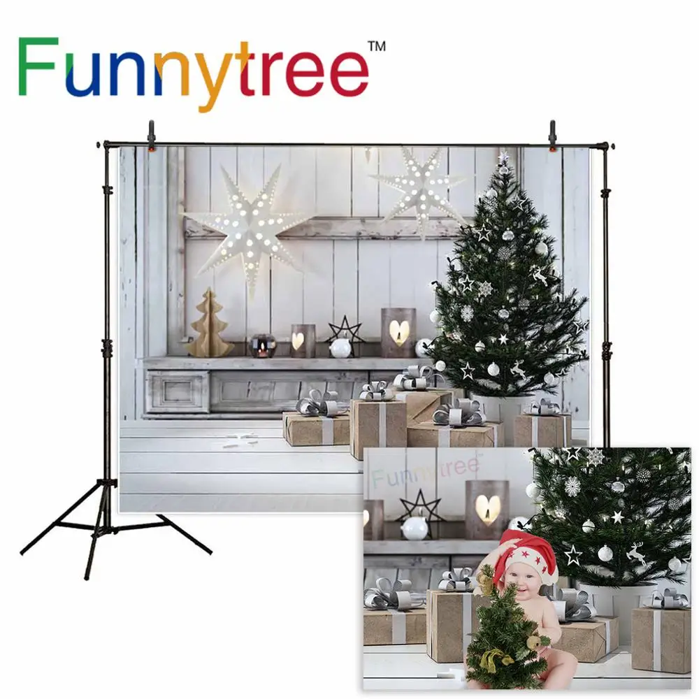 

Funnytree photographic background White Wooden Star Light Christmas Tree Gift Photographic background for study Photo background