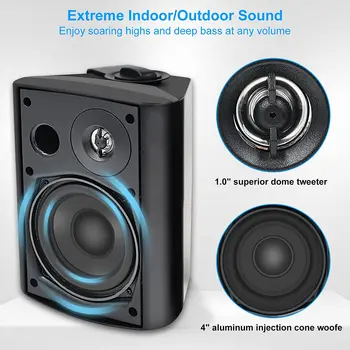 Herdio 5.25 Inch Indoor Outdoor Bluetooth Speakers Patio Waterproof Wired Wall Mount System 300 Watts Black 3