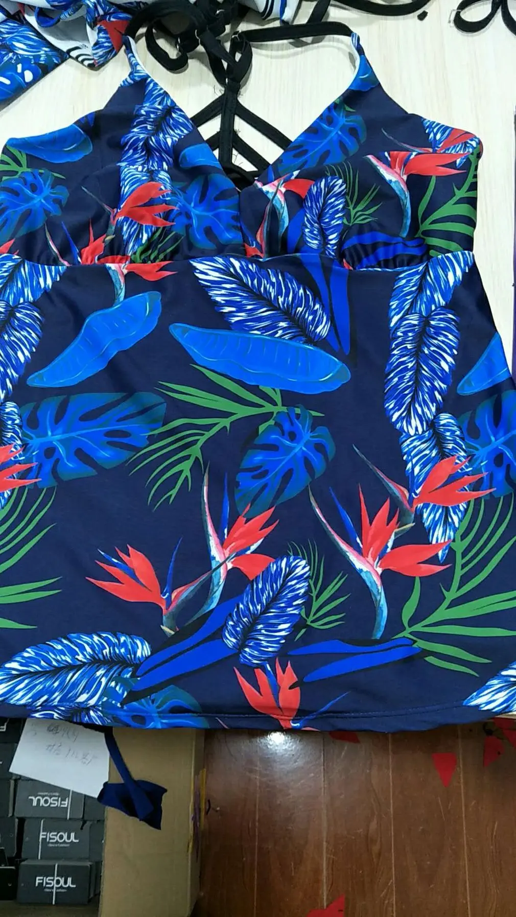 

Female Flattering Cut Out Details Backless Swimsuit Double Up Tankini Top Swimwear Beach Top Trunk Bottom Bathing Suits