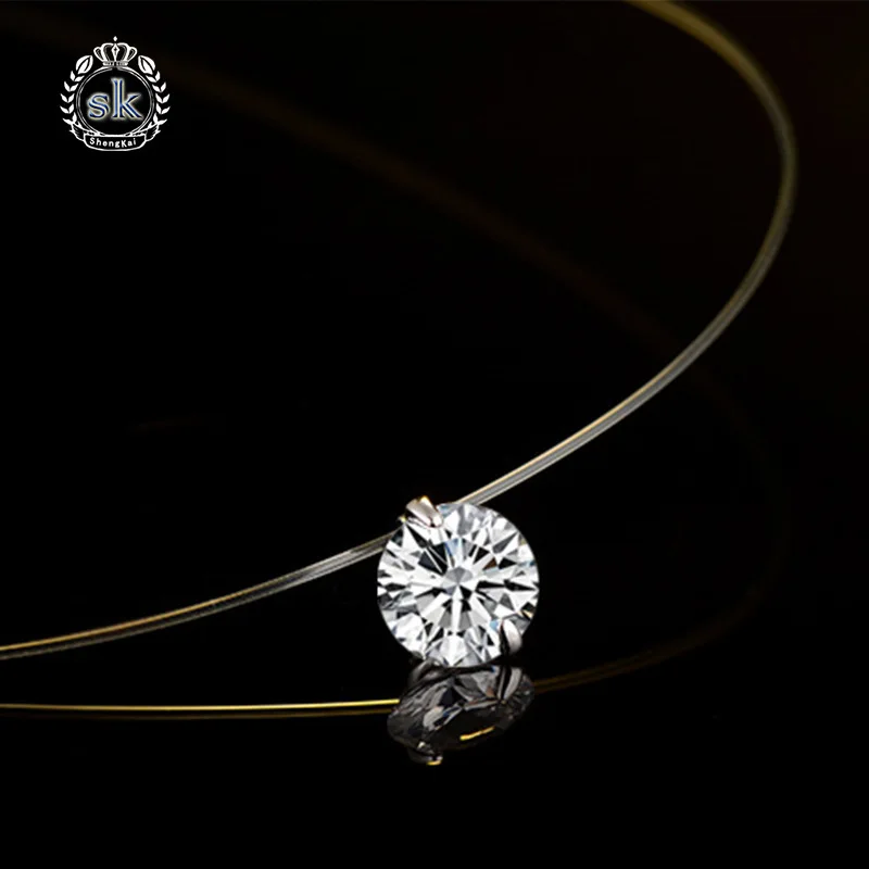 

S925 Fine Silver ren yu lei Necklace Agatha Transparent Fishing Line Hidden Necklace Women's Crystal Zircon Pendant Seemless