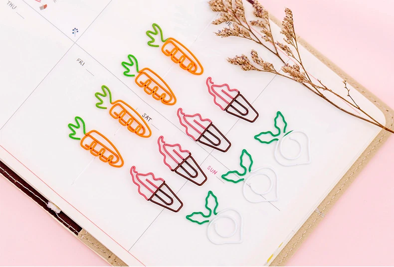 10 шт. креативные кавайные мини-скрепки в форме моркови, мороженого, прозрачные скрепки, скрепки для заметок, букв, канцелярские принадлежности