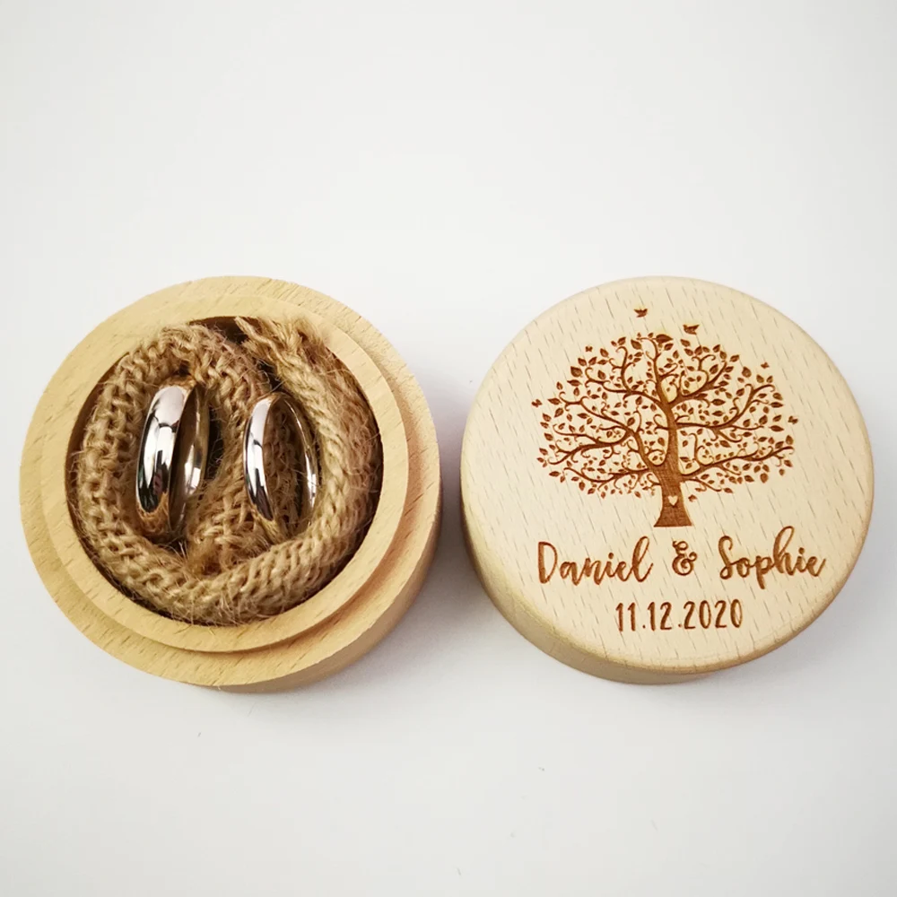 Custom Rustic Wedding Tree Wooden Ring Box Holder Anniversary Gift Personalized Wood Ring Bearer Box Jewelry Trinket Box (8)