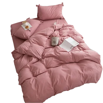 

2019 New Bed Sheet Four-piece Set Double 1.5m 1.8m Bed Sheet Quilt Cover Pure Color Simple Bedding