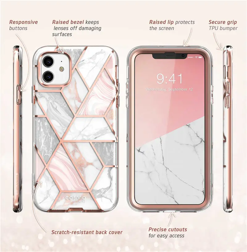 cell phone belt pouch i-Blason For iPhone 11 Case 6.1 inch (2019 Release) Cosmo Full-Body Glitter Marble Bumper Cover with Built-in Screen Protector iphone waterproof bag