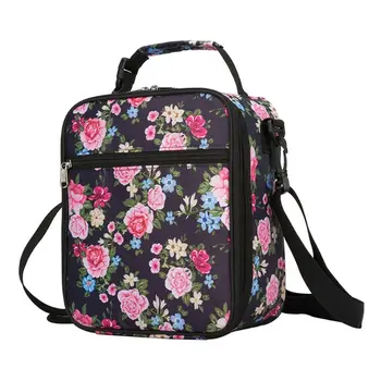 

Floral Print Heat Insulated Cooler Lunch Bag Durable Oxford Cloth Lunch Box Meal Container for Office Work School