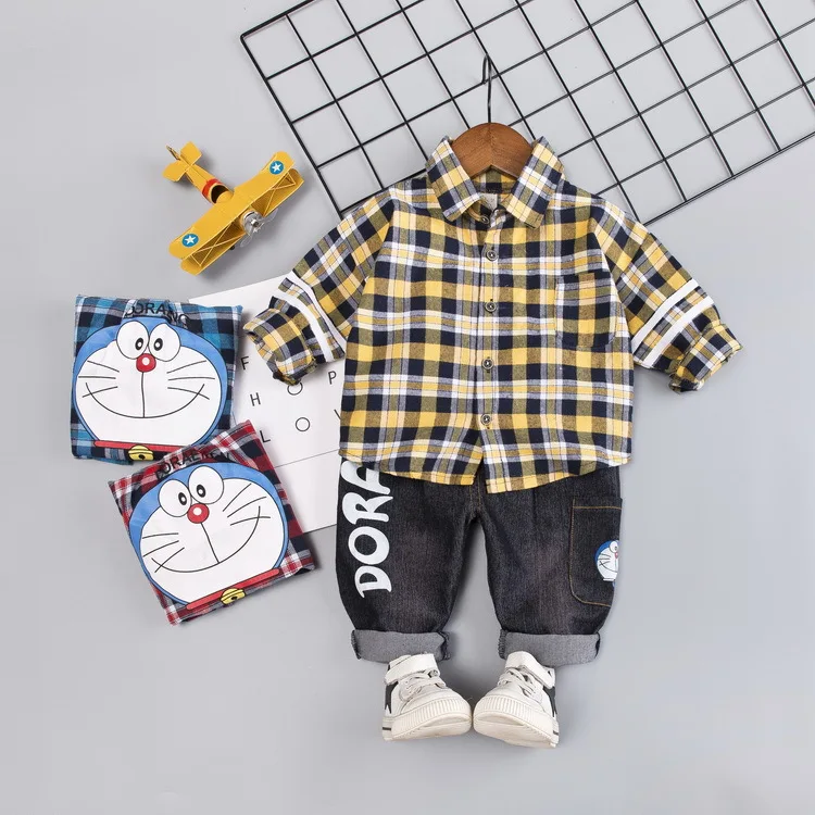 

2020 Spring New Style Childrenswear Children CHILDREN'S Suit Korean-style Long Sleeve Plaid Shirt Two-Piece Set