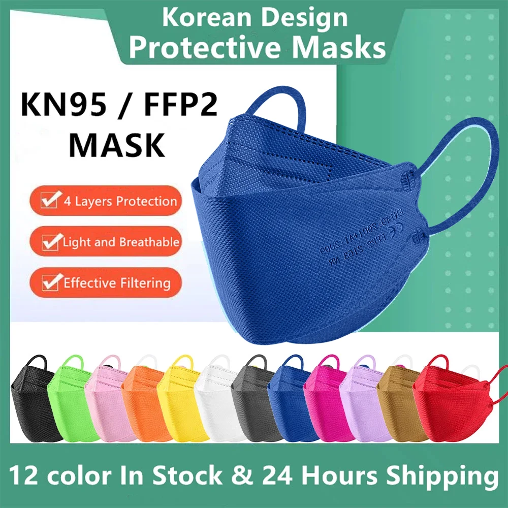 Mascarilla ffp2 con certificado CE KN95 para adultos, máscara protectora de la boca, Reutilizable, con filtro de peces