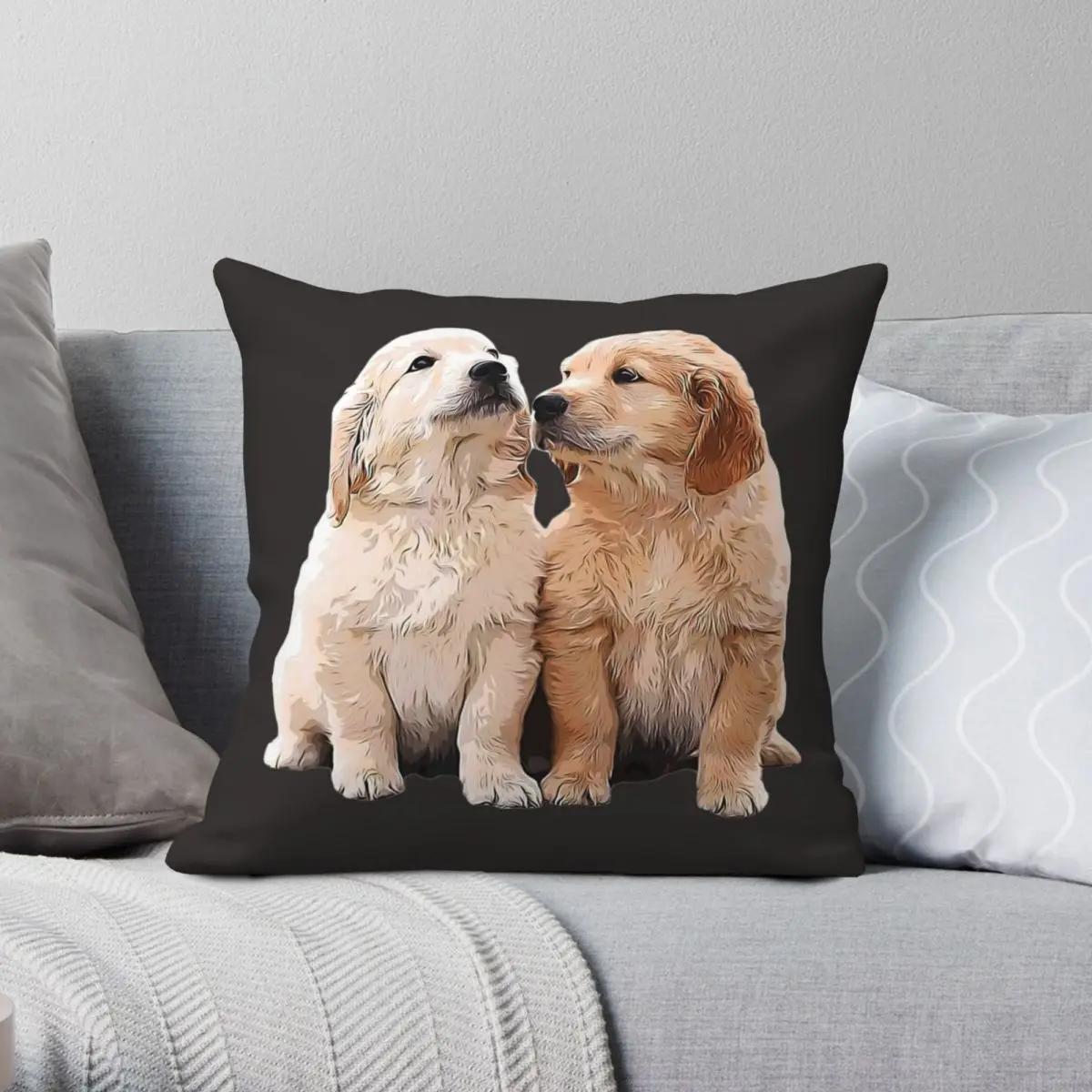 

Golden Puppies Square Pillowcase Polyester Linen Velvet Printed Zip Decor Sofa Cushion Cover Wholesale 45x45