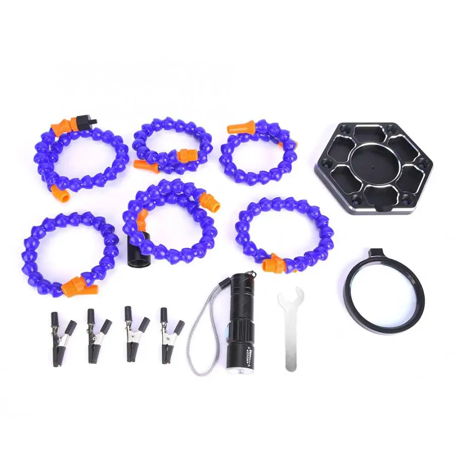 

Soldering Iron Helping Holder 6Pcs Nylon Arms Printed Circuit Board Repairing Tool with LED Light Magnifying Glass Wide Applicat