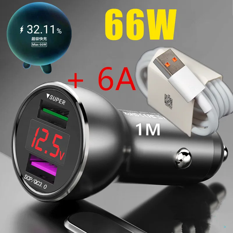 For Huawei Superchare Car Charger Dual USB 66W 40W Fast Charge Type C cable for P50 Mate 30 20 40 Pro 5G 10 9 X P40 P30 Pro P20 usb c fast charge Chargers